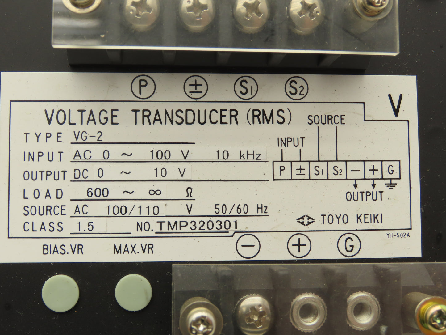 Toyo Keiki VG-2 Voltage Transducer (RMS) Input 0-100VAC Output 0-10VDC