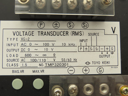 Toyo Keiki VG-2 Voltage Transducer (RMS) Input 0-100VAC Output 0-10VDC
