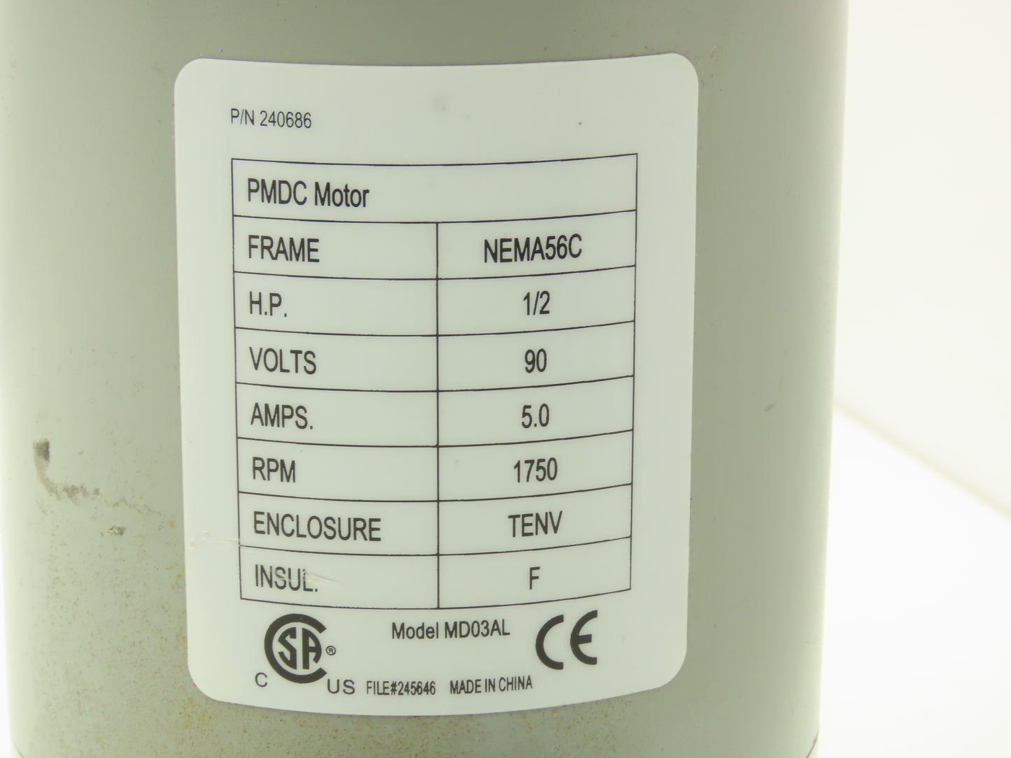 MD03AL Permanent Magnet DC Motor 90V 1/2Hp 1750 RPM 5 Amp 56C C-Face