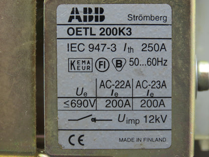 ABB OETL 200K3 Rotary Disconnect Switch 3-Pole 250A 690V