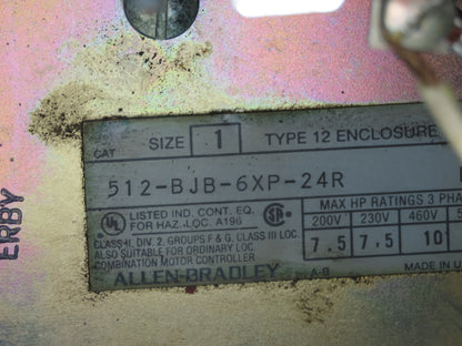 Allen-Bradley 512-BJB-6XP-24R Combination Starter Fusible 600V 3PH 10HP