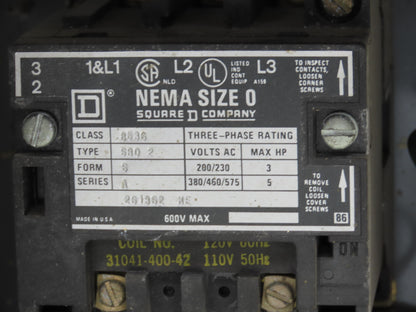 Square D HBS-8536-SBL-120 Combination Motor Starter Fusible 600V 3PH 5HP