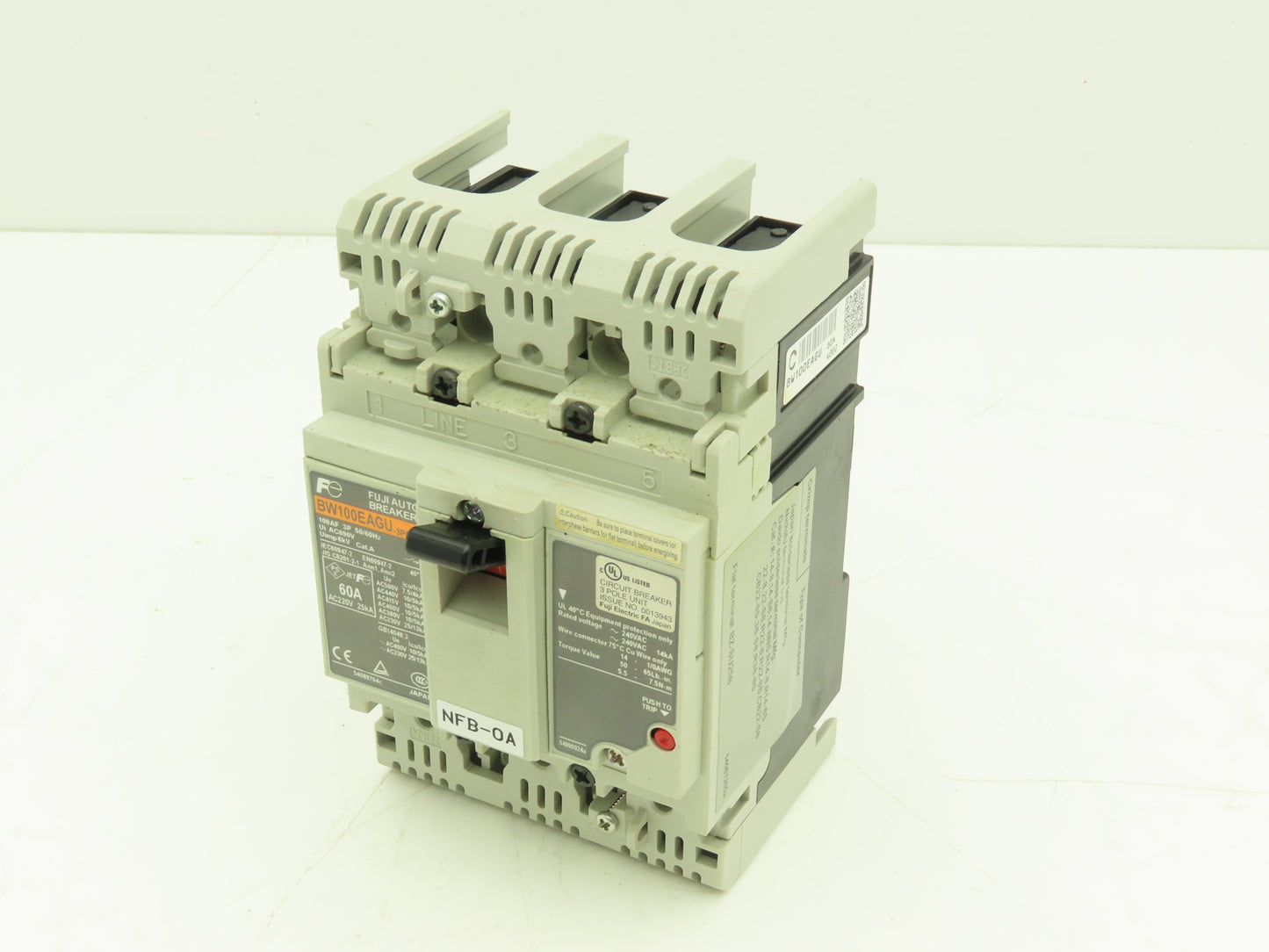 Fuji BW100EAGU-3P060 3-Pole Auto Circuit Breaker 60A 500V 3Ph Molded Case