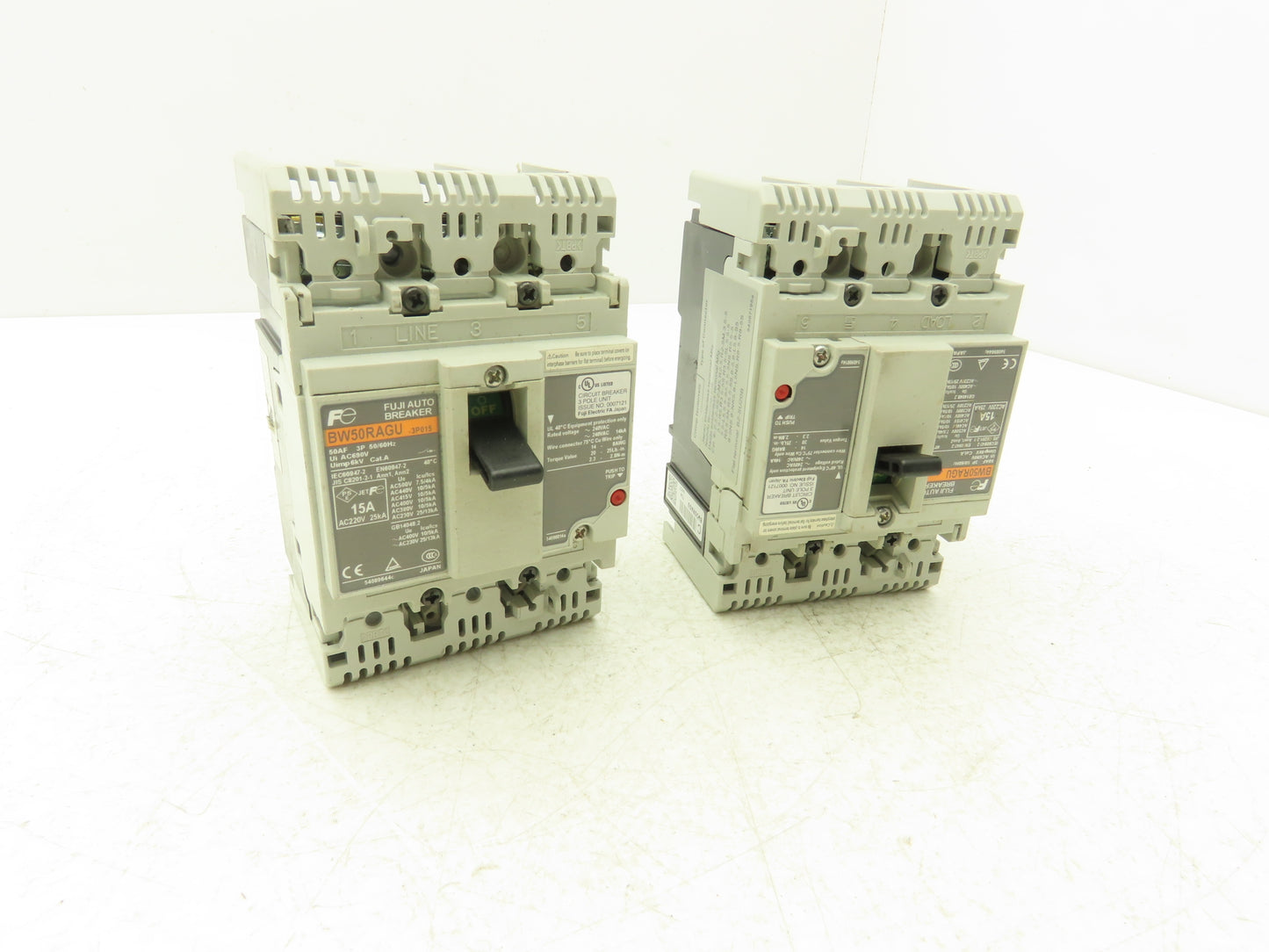 Fuji BW50RAGU3P015 3-Pole Auto Circuit Breaker 15A 500V 3Ph Molded Case Lot of 2