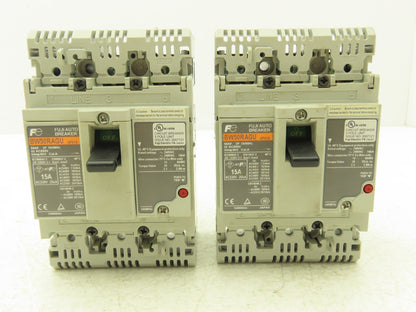 Fuji BW50RAGU3P015 3-Pole Auto Circuit Breaker 15A 500V 3Ph Molded Case Lot of 2