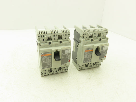 Fuji BW50RAGU3P015 3-Pole Auto Circuit Breaker 15A 500V 3Ph Molded Case Lot of 2