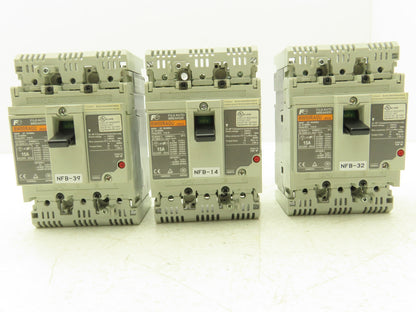 Fuji BW50RAGU3P015 3-Pole Auto Circuit Breaker 15A 500V 3Ph Molded Case Lot of 3