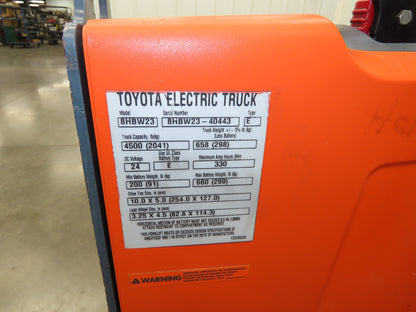 Toyota 8HBW23 Electric Walkie Pallet Jack 4500 lb 45" Forks 8.5" Lift 24V 1590H
