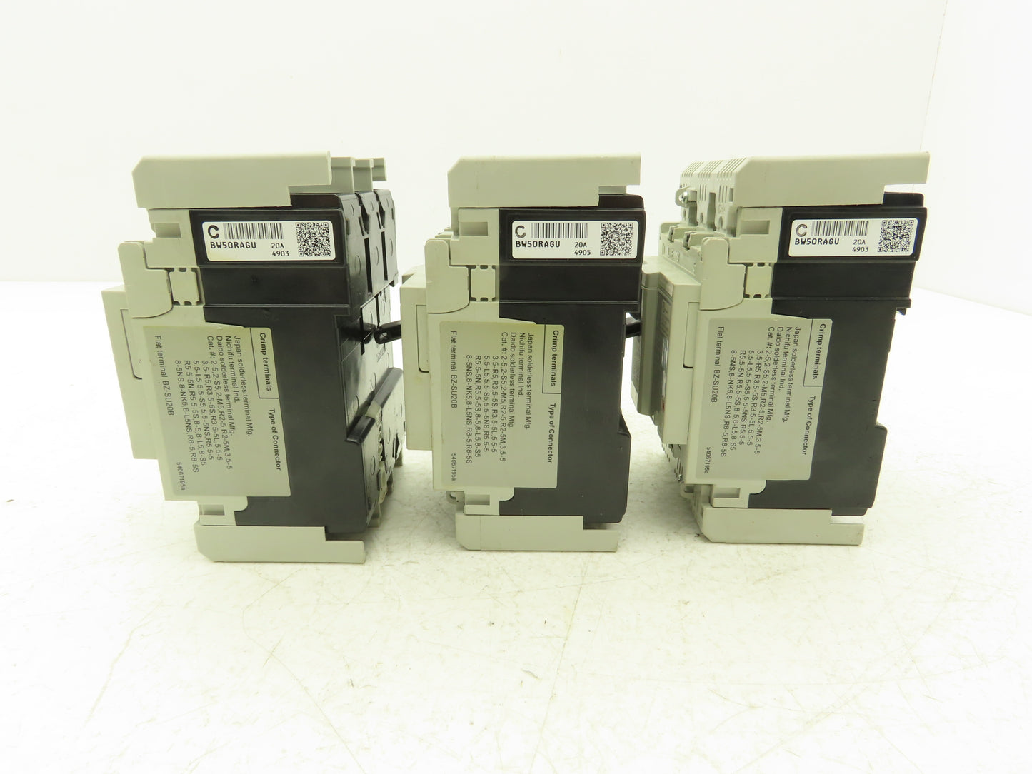 Fuji BW50RAGU3P020 3-Pole Auto Circuit Breaker 20A 500V 3Ph Molded Case Lot of 3