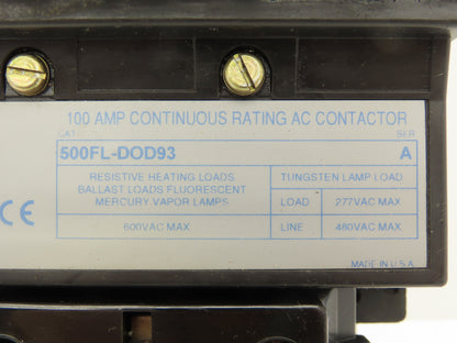 Allen Bradley 500FL-DOD93 Motor Starter Lighting Contactor 600V 3Ph 100A