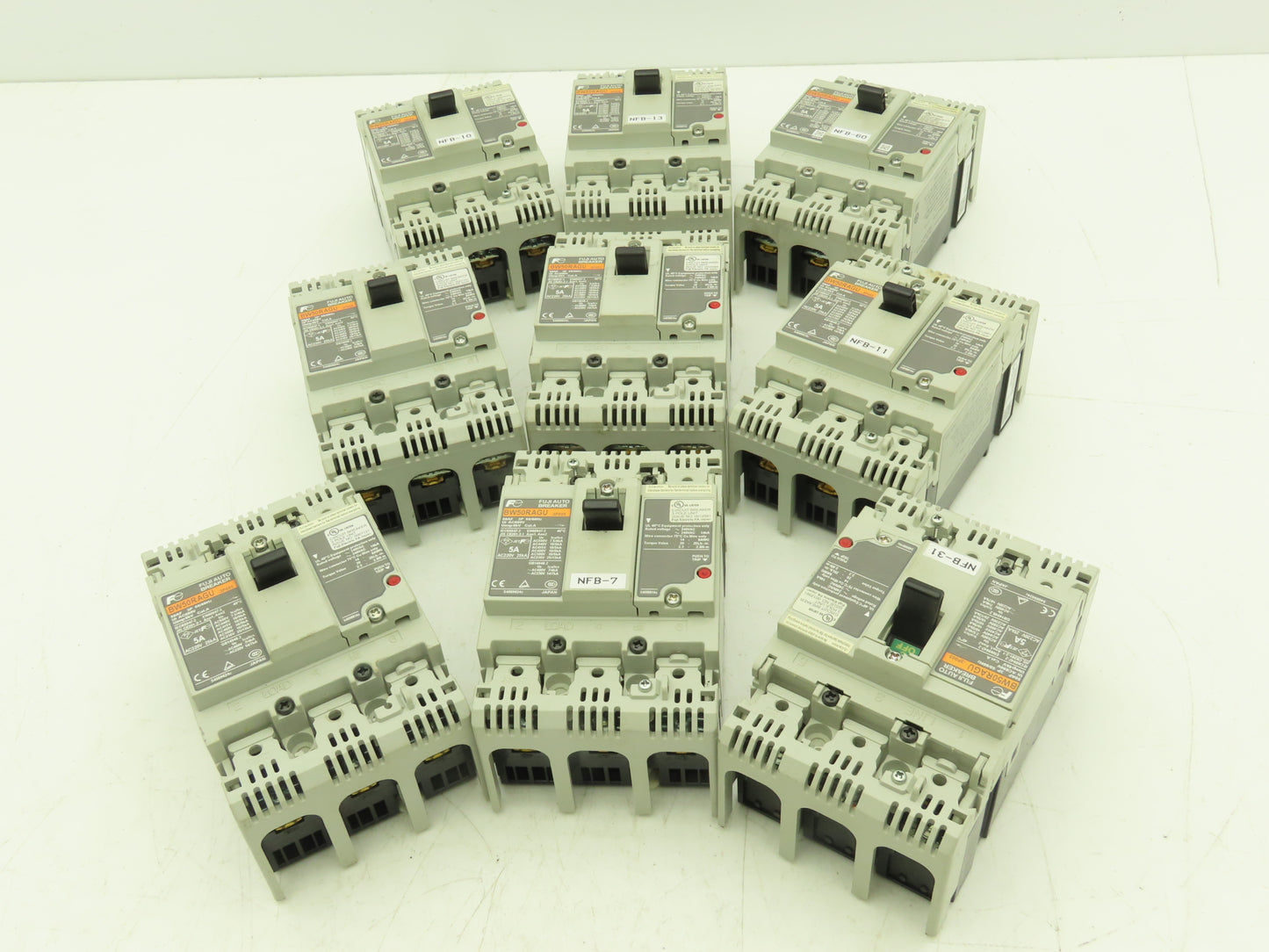 Fuji Electric BW50RAGU-3P005 3-Pole Auto Circuit Breaker 5A 500V 3Ph Lot of 9