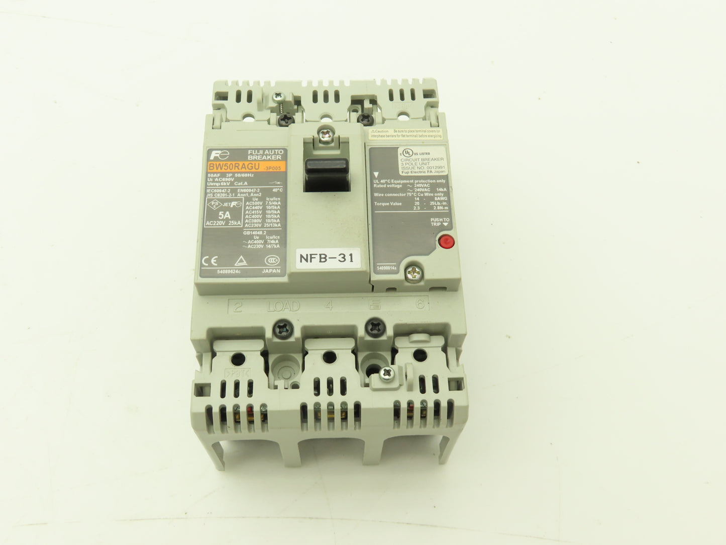 Fuji Electric BW50RAGU-3P005 3-Pole Auto Circuit Breaker 5A 500V 3Ph Lot of 9