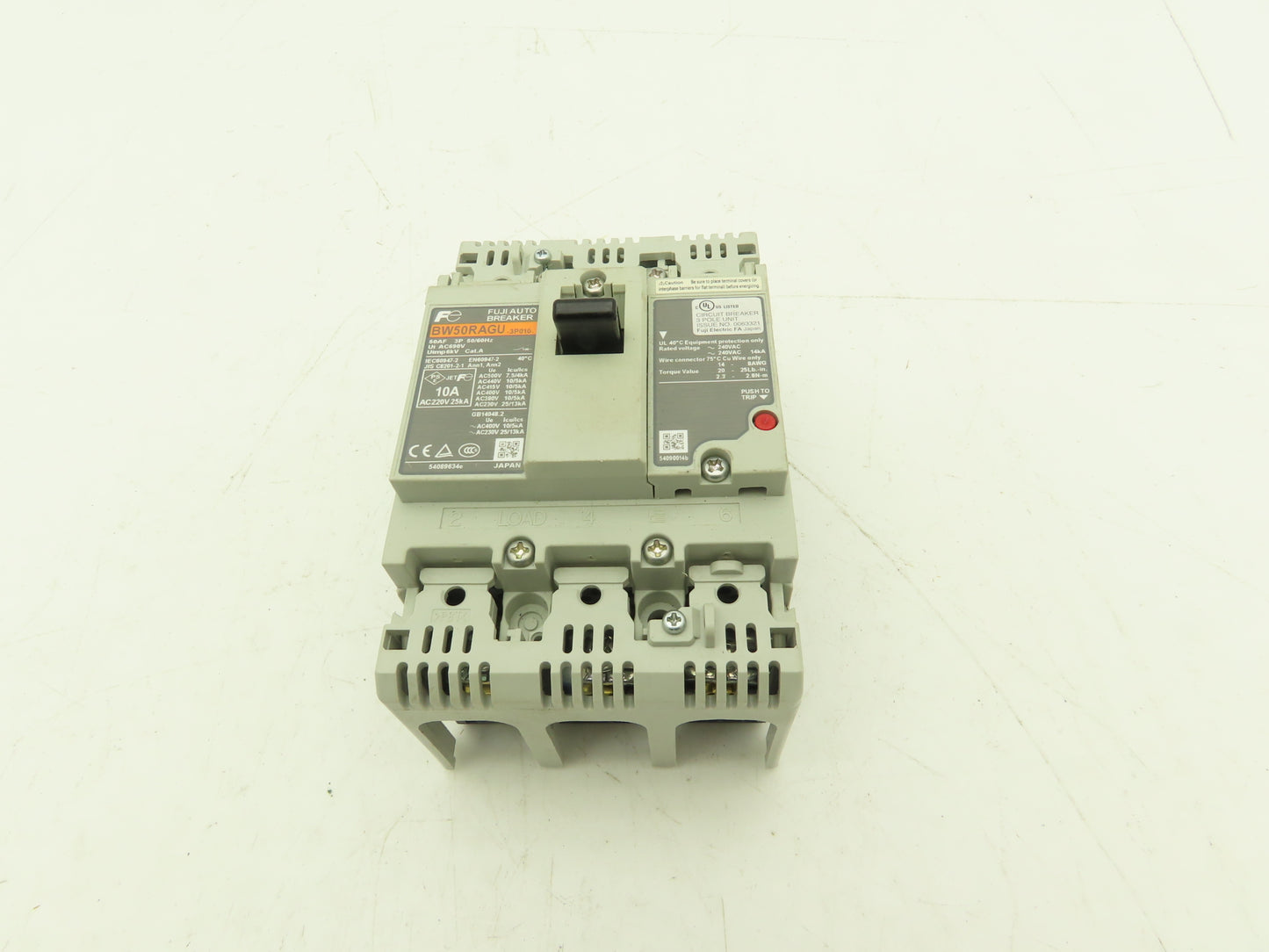 Fuji BW50RAGU3P010 3-Pole Auto Circuit Breaker 10A 500V 3Ph Molded Case Lot of 2