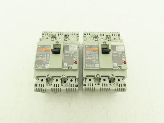 Fuji BW50RAGU3P010 3-Pole Auto Circuit Breaker 10A 500V 3Ph Molded Case Lot of 2