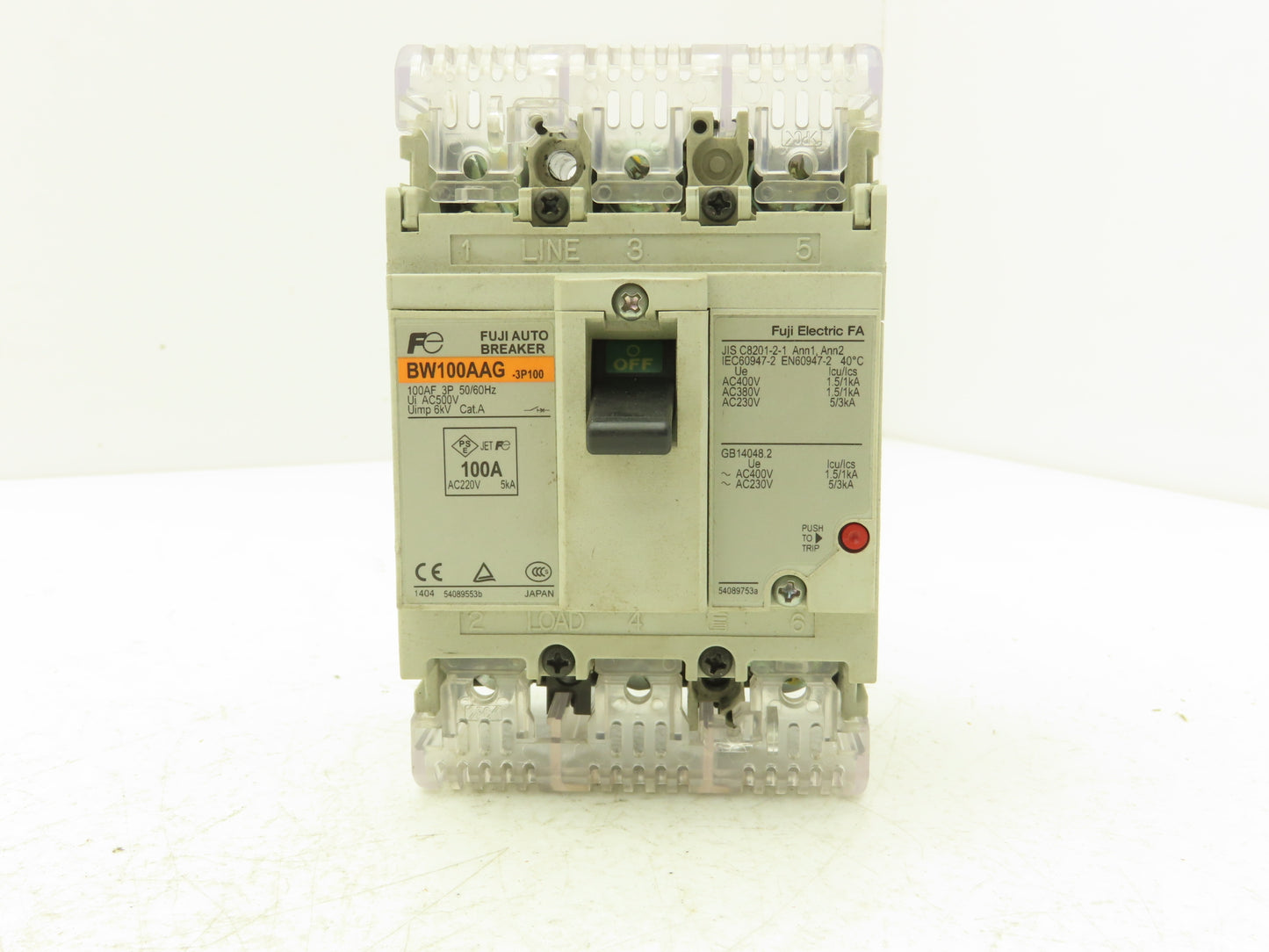 Fuji BW100AAG-3P100 3-Pole Auto Circuit Breaker 100A 500V 3Ph Molded Case