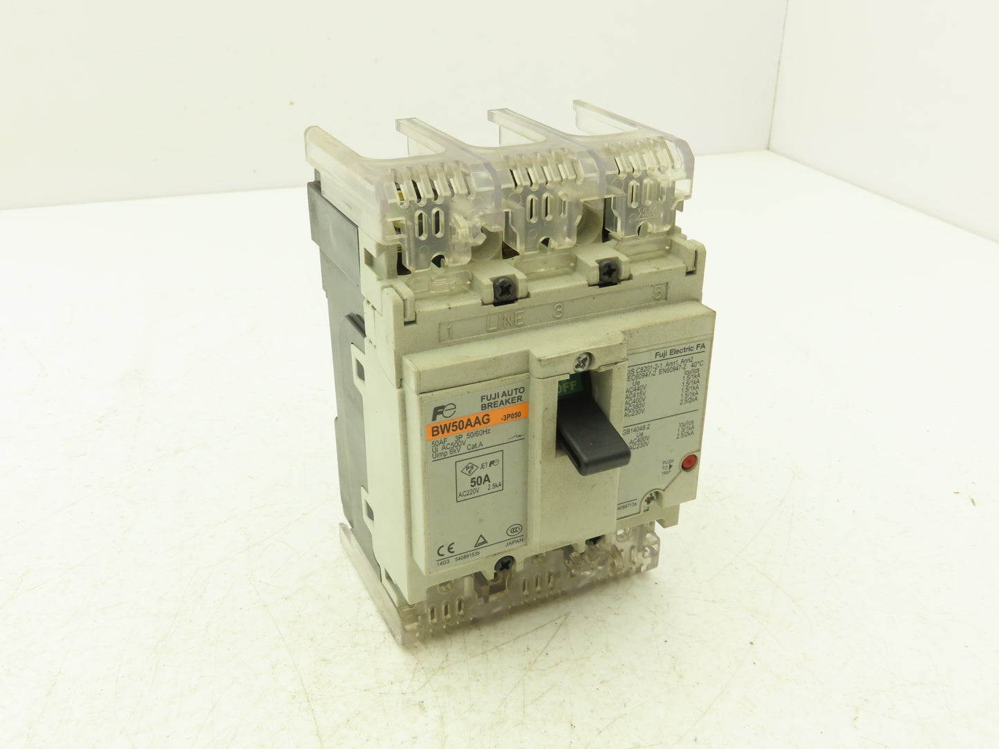 Fuji BW50AAG-3P050 3-Pole Auto Circuit Breaker 50A 500V 3Ph Molded Case
