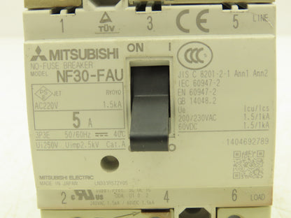 Mitsubishi NF30-FAU 3-Pole No Fuse Circuit Breaker 5A 200-230V 3Ph Lot of 11