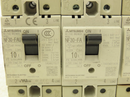 Mitsubishi NF30-FA 3-Pole No Fuse Circuit Breaker 10A 200-230V 3Ph Lot of 5