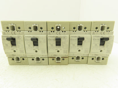 Mitsubishi NF30-FA 3-Pole No Fuse Circuit Breaker 10A 200-230V 3Ph Lot of 5