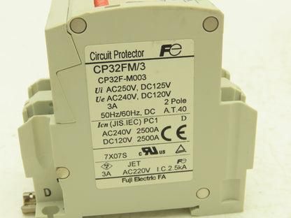 Fuji CP32FM/3 2-Pole Circuit Protector 3A M Curve 250VAC/125VDC Lot of 9