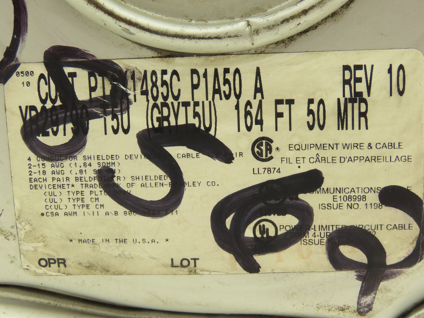 Allen Bradley 1485C-P1A150 DeviceNet Thick Connection Cable 24VDC 50m Spool