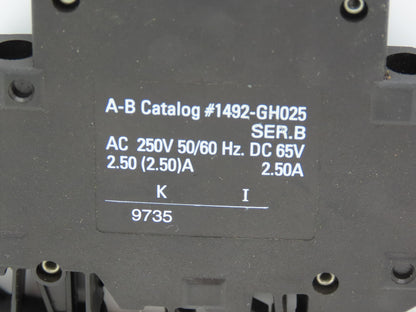 Allen Bradley 1492-GH025 Mini Circuit Breaker 2.5 Amp 1-Pole 250VAC Lot of 8