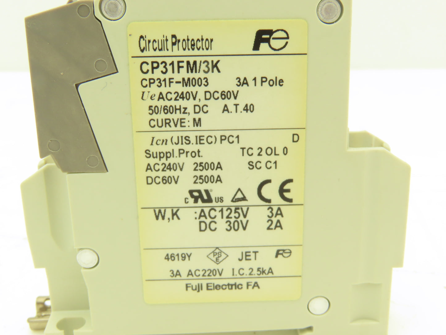 Fuji CP31FM/3K 1-Pole Circuit Protector 3A M Curve 240VAC/60VDC Lot of 4