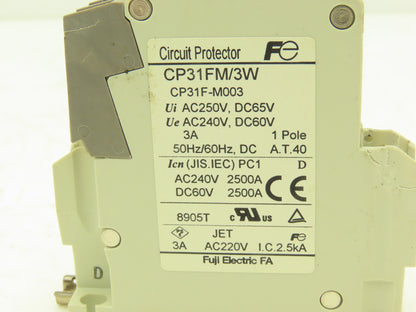 Fuji CP31FM/3W 1-Pole Circuit Protector 3A 250VAC/65VDC Lot of 6