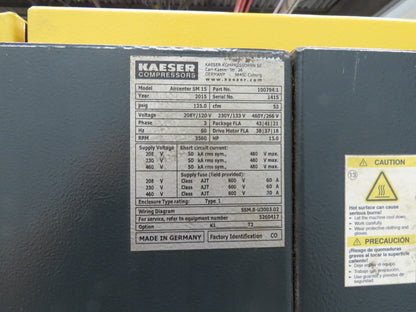 Kaeser SM15 Rotary Screw Air Compressor 53CFM 15 HP 3Ph 208/230/460V
