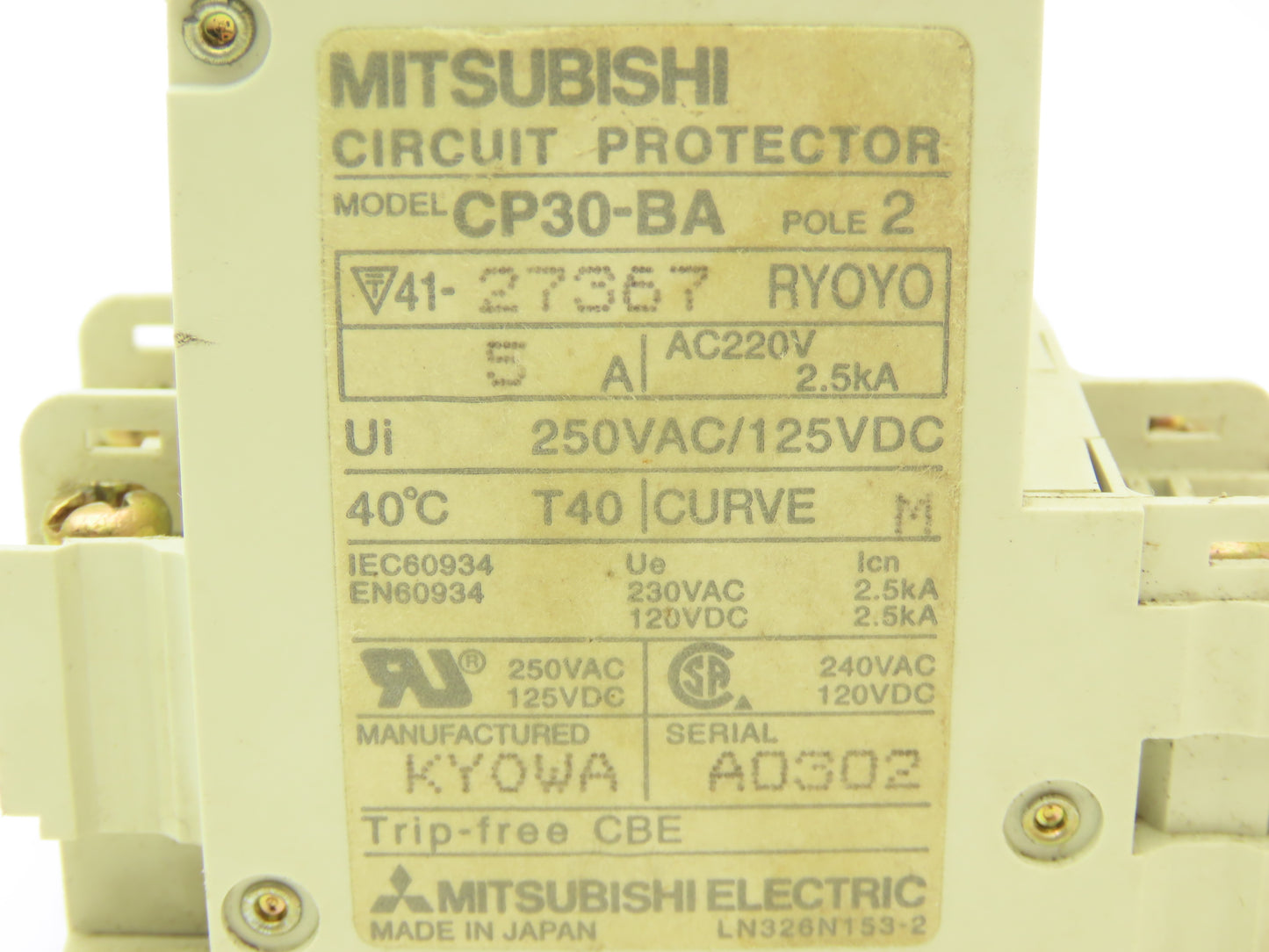 Mitsubishi CP30-BA  5A Amp Circuit Breaker Protector 2-Pole 250VAC  Lot of 9