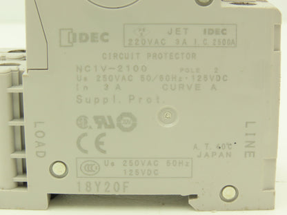 IDEC NC1V-2100 3A Circuit Protector 2 Pole A Curve 250VAC/125VDC Lot of 11