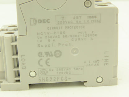 IDEC NC1V-2100 5 Amp Circuit Protector 2 Pole A Curve 250VAC/125VDC Lot of 9