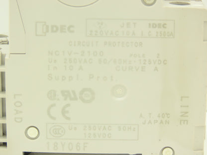 IDEC NC1V-2100 10 Amp Circuit Protector 2 Pole A Curve 250VAC/125VDC Lot of 9