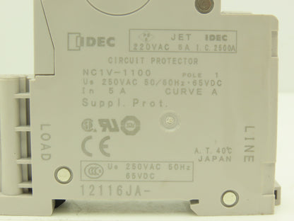 IDEC NC1V-1100 5 Amp Circuit Protector 1 Pole A Curve 250VAC/65VDC Lot of 7