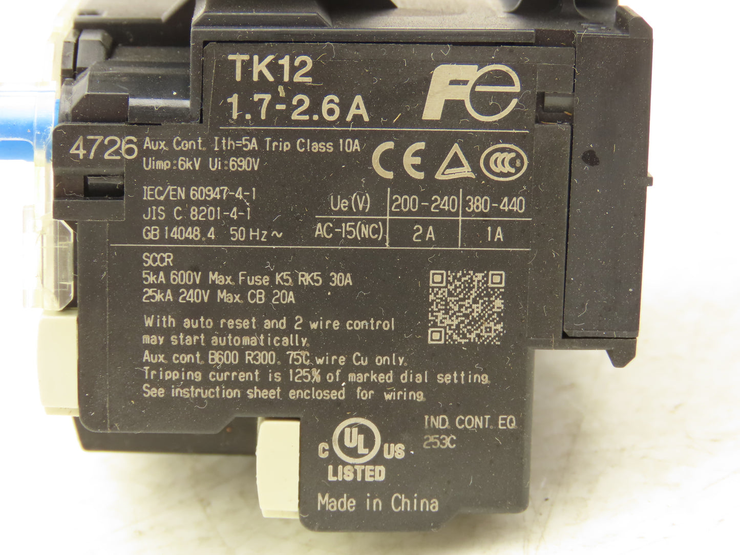 Fuji SK12L Motor Starter Contactor 5.5kW 600V & Overload 1.7-2.6A Lot of 2