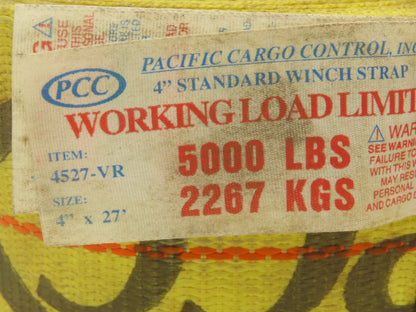 Pacific Cargo 4527-VR  4"x 27' Winch Strap V-Ring Tie-Down 5000 Lbs  Lot of 2