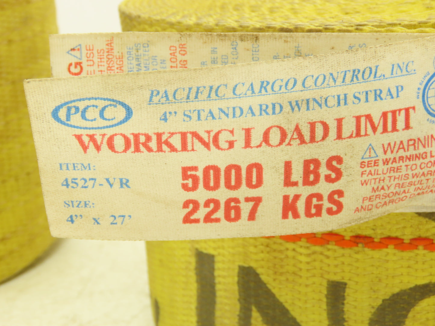 Pacific Cargo 4527-VR  4"x 27' Winch Strap V-Ring Tie-Down 5000 Lbs  Lot of 2