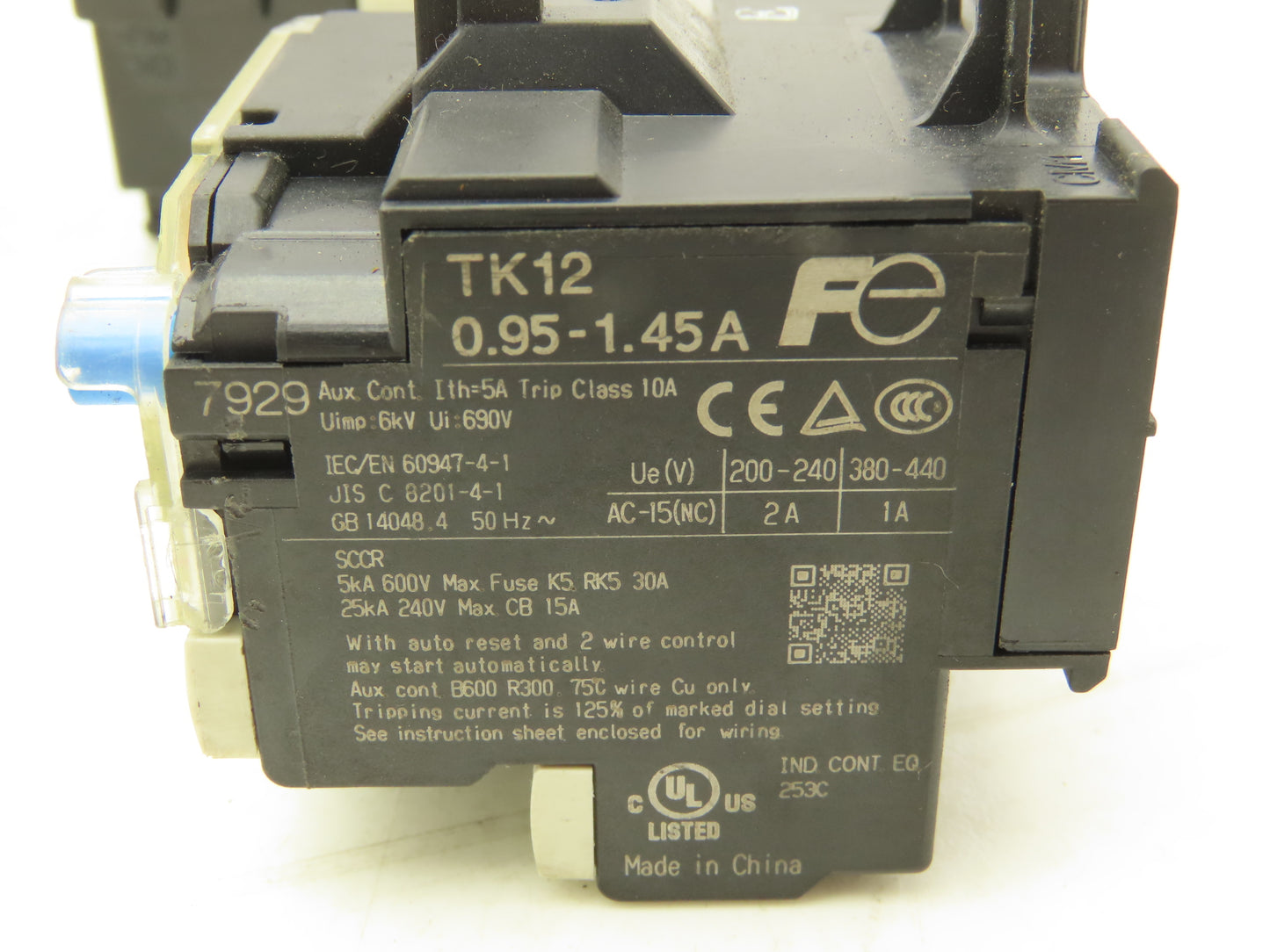 Fuji TK12WA-P95 Thermal Overload Relay 0.95-1.45A Lot of 5
