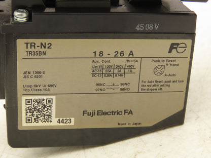 Fuji SC-N1 SC25BAA Motor Starter Contactor 25Hp 600V & Overload 18-26A Lot of 2