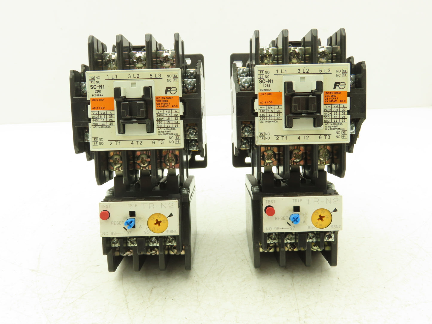 Fuji SC-N1 SC25BAA Motor Starter Contactor 25Hp 600V & Overload 18-26A Lot of 2
