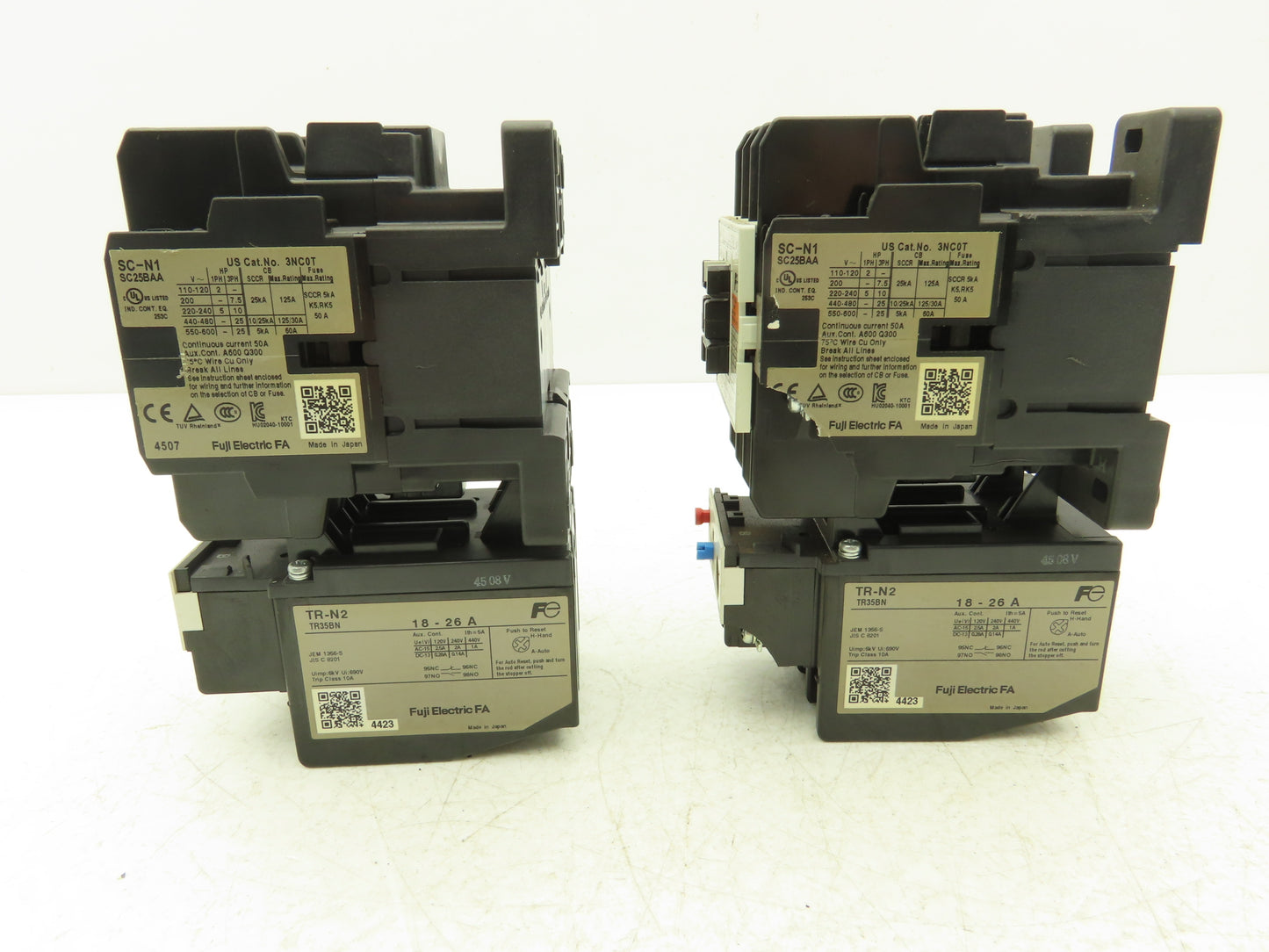 Fuji SC-N1 SC25BAA Motor Starter Contactor 25Hp 600V & Overload 18-26A Lot of 2