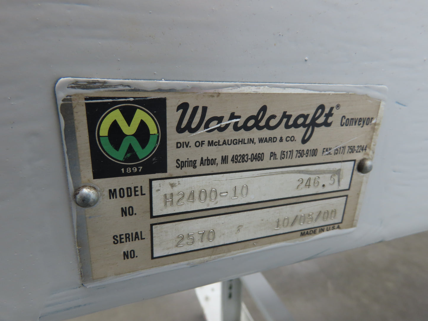 Wardcraft 24"x 10' Portable Incline Belt Conveyor .33Hp 3PH Chain Drive 36FPM