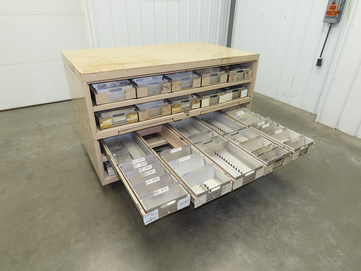 Modular Industrial Storage Cabinet 20 Drawer 61.5x38x34.5" Vintage 17x10" Trays