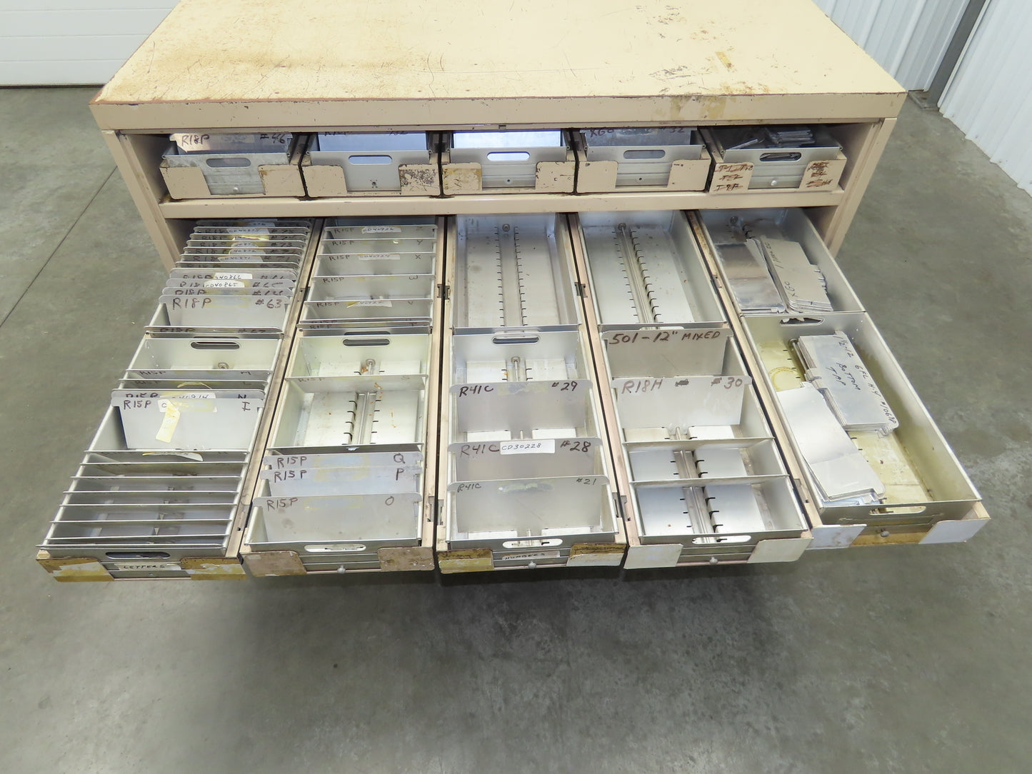 Modular Industrial Storage Cabinet 20 Drawer 61.5x38x34.5" Vintage 17x10" Trays