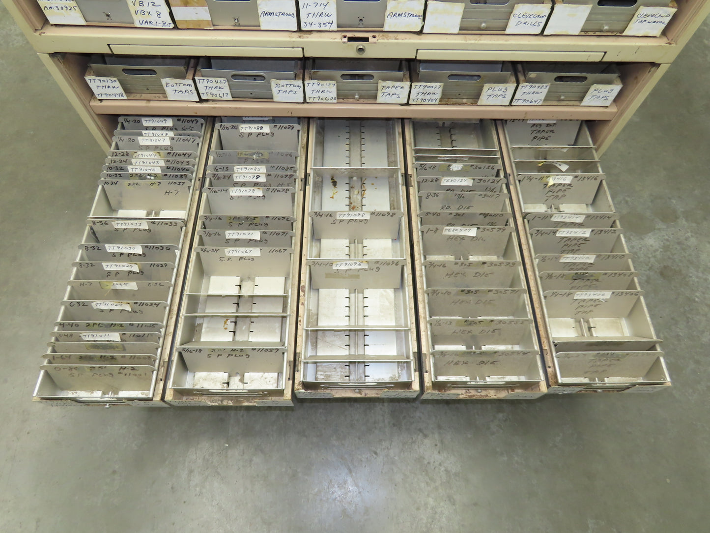 Modular Industrial Storage Cabinet 20 Drawer 61.5x38x34.5" Vintage 17x10" Trays