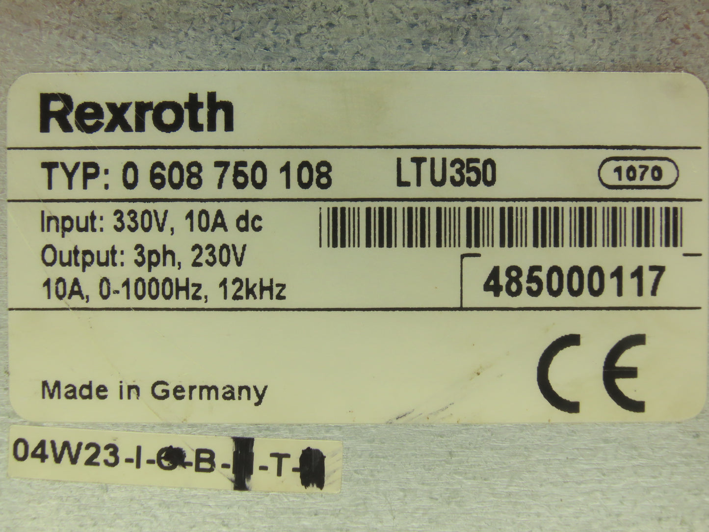 Rexroth 0 608 750 108 LTU350 Servo Drive Amplifier 330VDC 10A 0-1000Hz, 12kHz