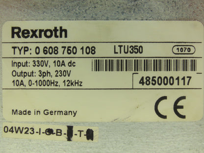 Rexroth 0 608 750 108 LTU350 Servo Drive Amplifier 330VDC 10A 0-1000Hz, 12kHz