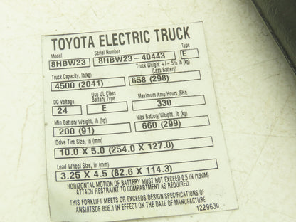 Toyota 8HBW23 Hydraulic Lift Cylinder Off Walkie Pallet Jack 4500 lb