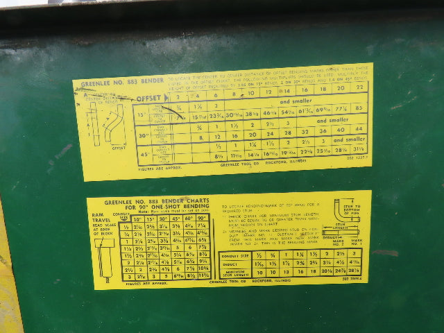 Greenlee One Shot Hydraulic Bender 883-4 Set 1.25-3" Rigid Conduit Needs Rebuilt