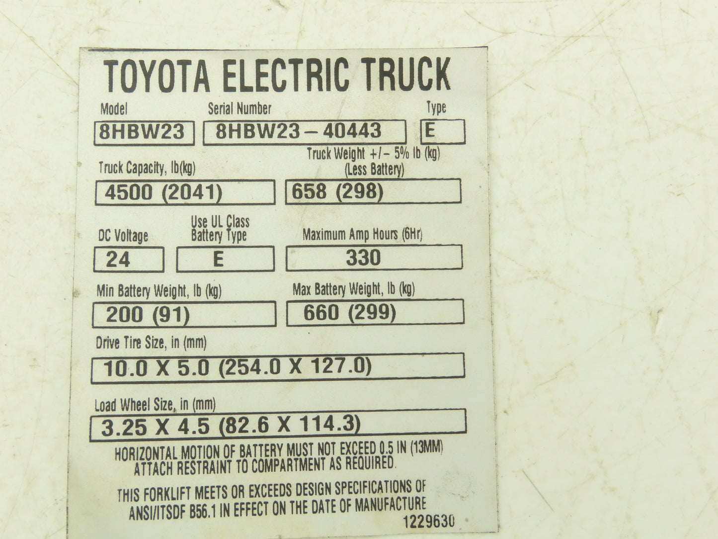 Toyota 8HBW23 Dash Plastic Cover Removed From 8HBW23 Walkie Pallet Jack